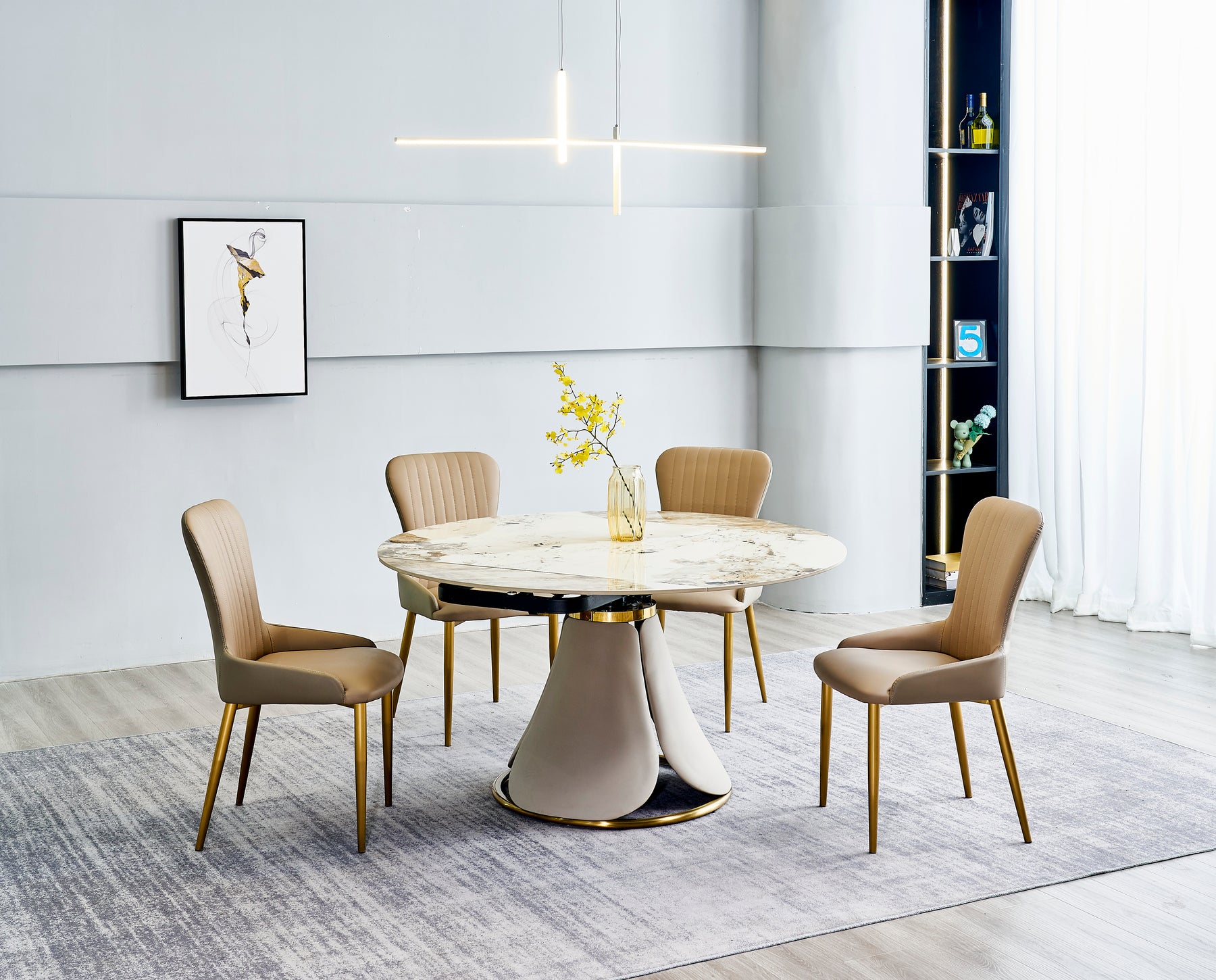 FS-D607 Round Marble Dining Table Set with Turntable for Household use