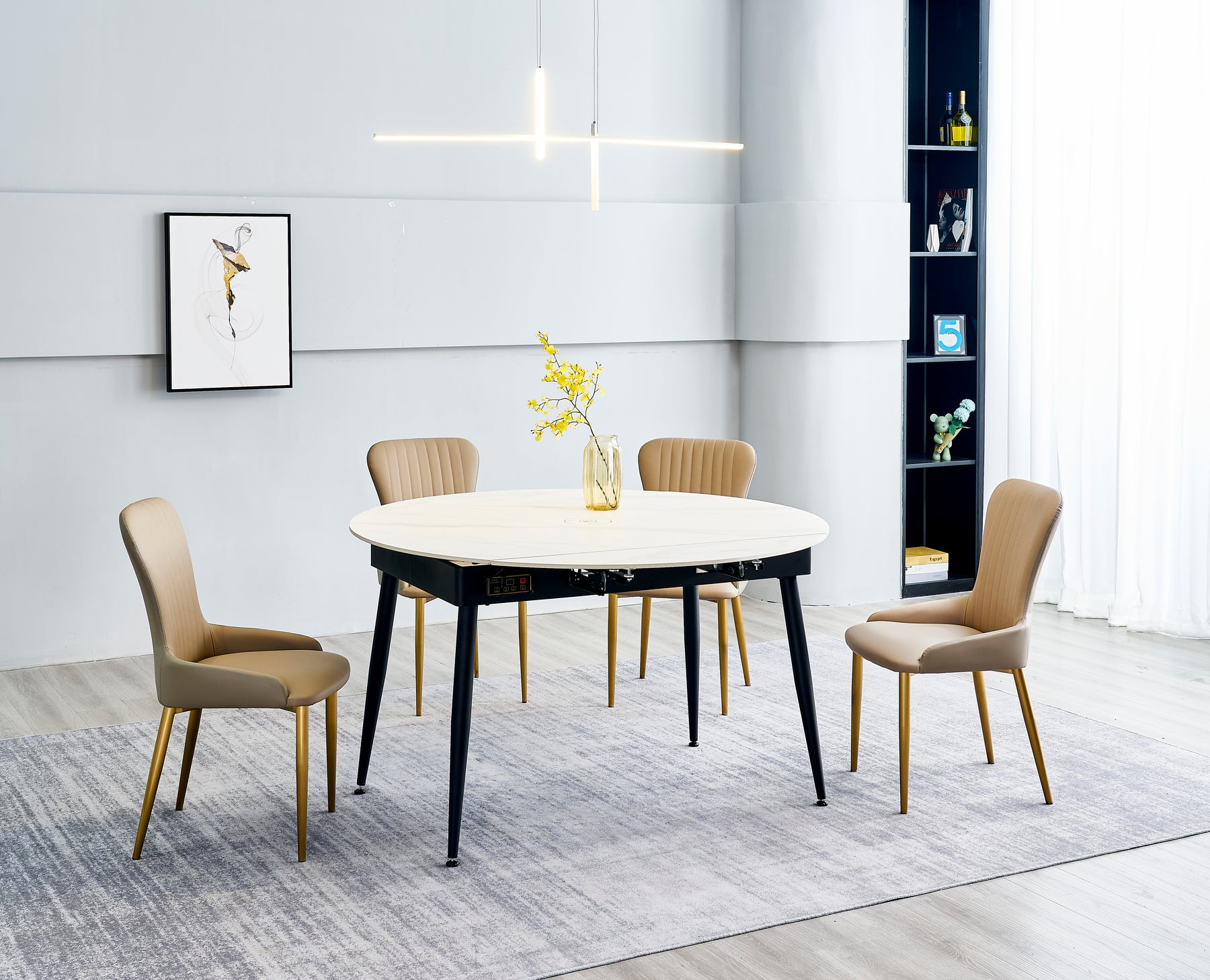 FS-D655 Sintered Stone Plate Table top Metal Base Round Dining Table