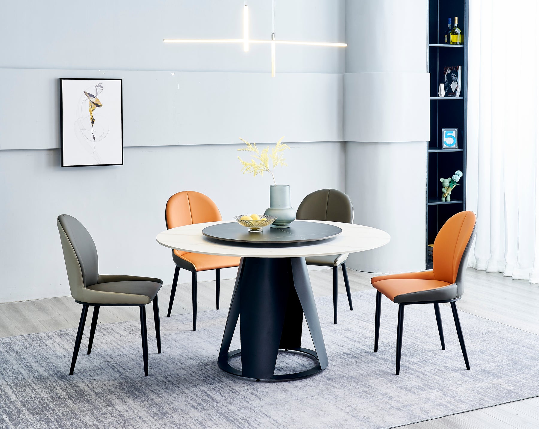 FS-D675 Luxurious Elegant Design Modern Dining Table Over sized Round Rock Plate Stainless Steel Dining Table