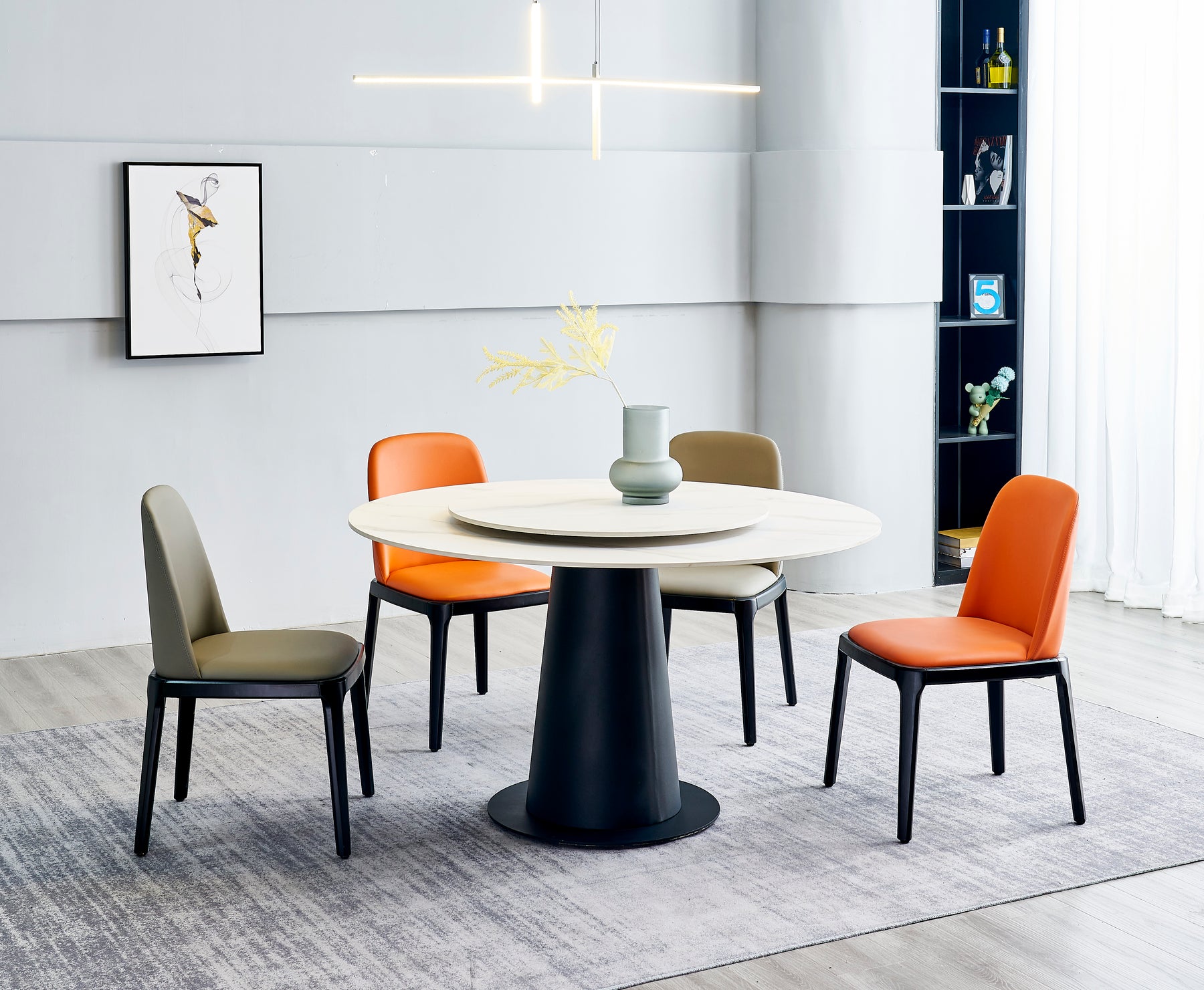 FS-D676 Round Table with Turntable Rock Plate Dining Table