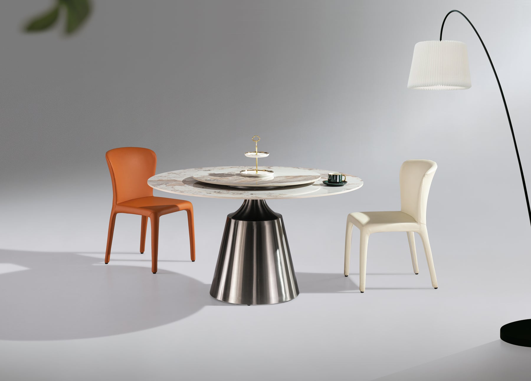 FS-D685 Plate Top Dinning Table with Turntable Round Dining Table