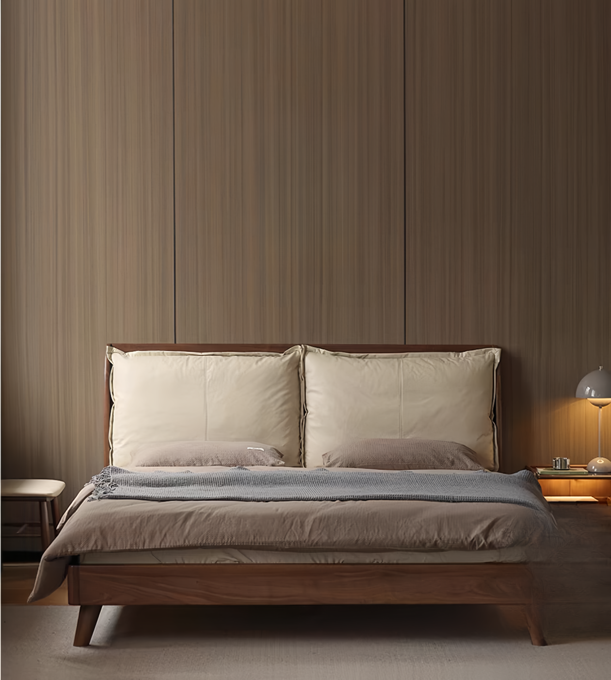 Solid wood bed with black walnut and genuine leather upholstery YS-033107