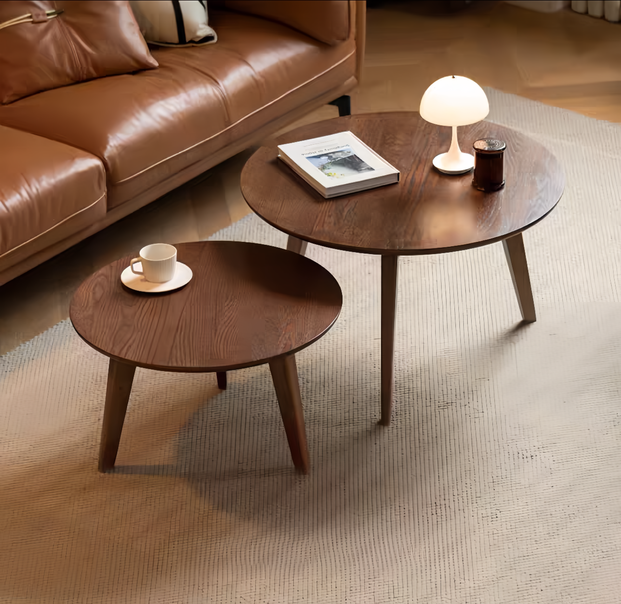 large and small combination solid wood round coffee table YS-052202/052203