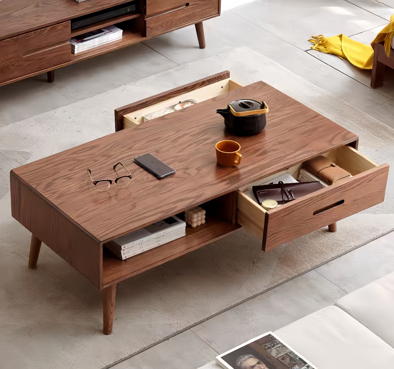 Nordic full solid wood double-drawer coffee table YS-052205