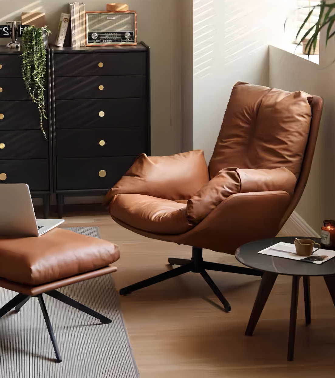 Swivel organic leather sofa chair + footstool YS-052213