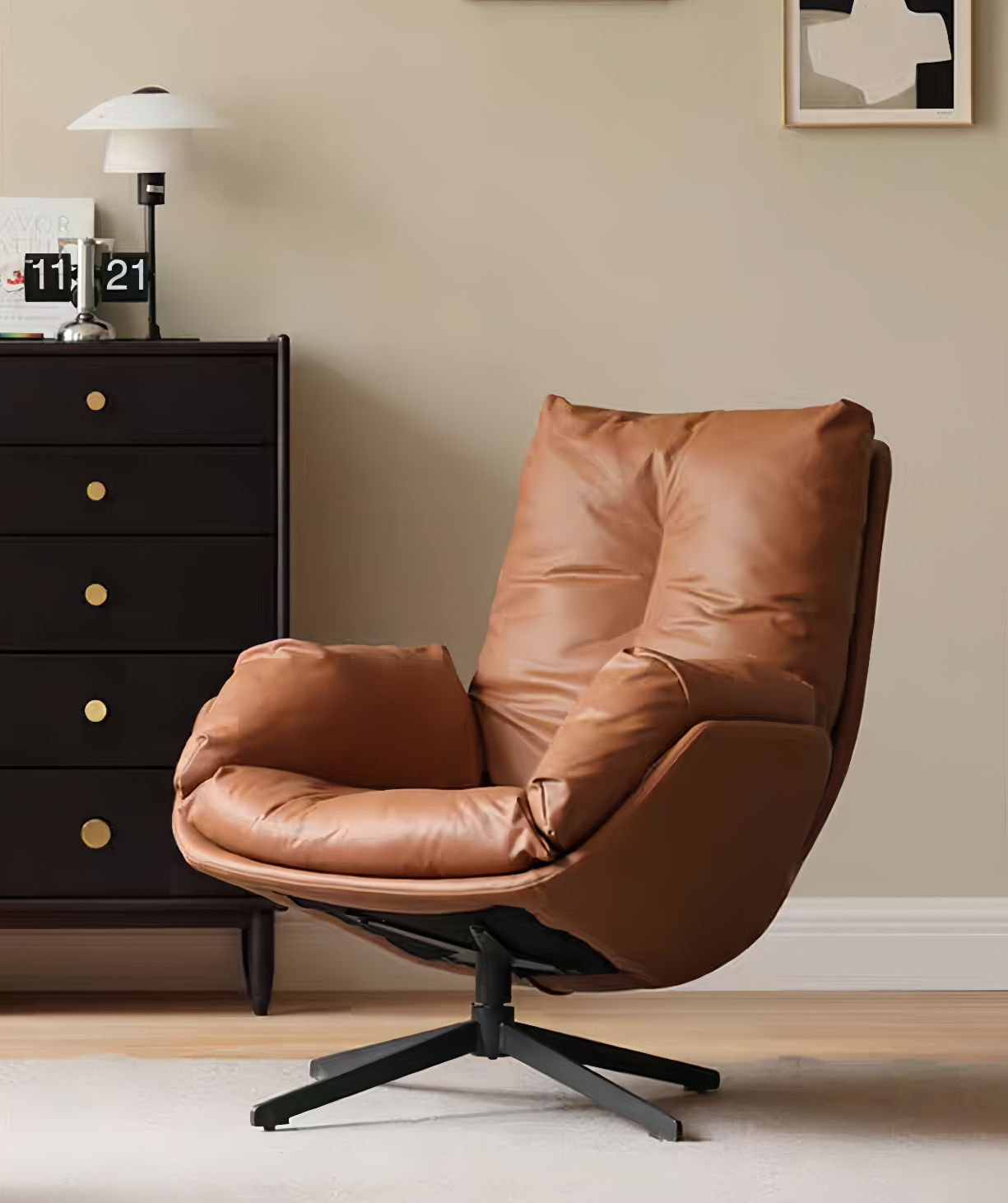Swivel organic leather sofa chair + footstool YS-052213