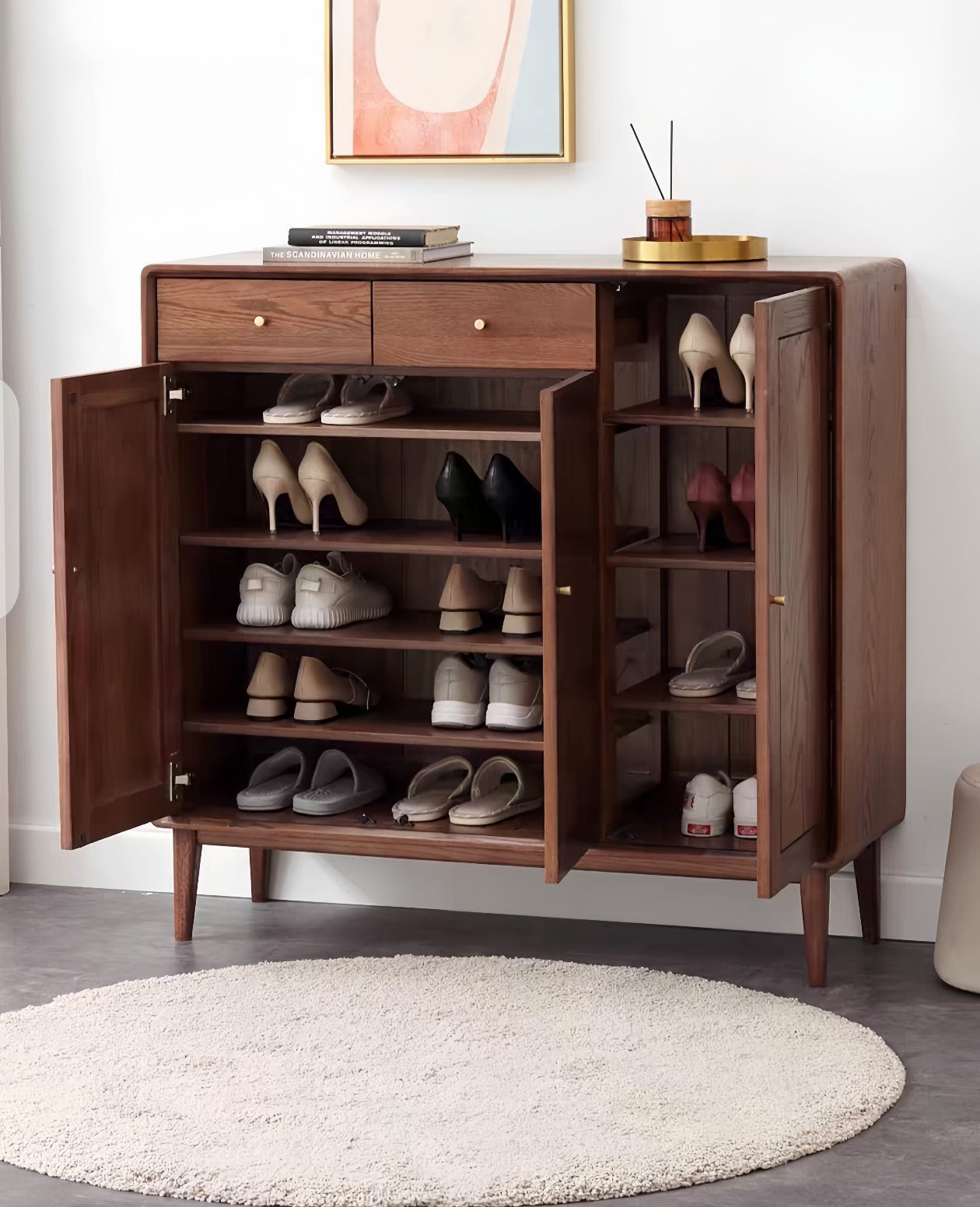 Solid wood walnut three-door shoe cabinet YS-052917