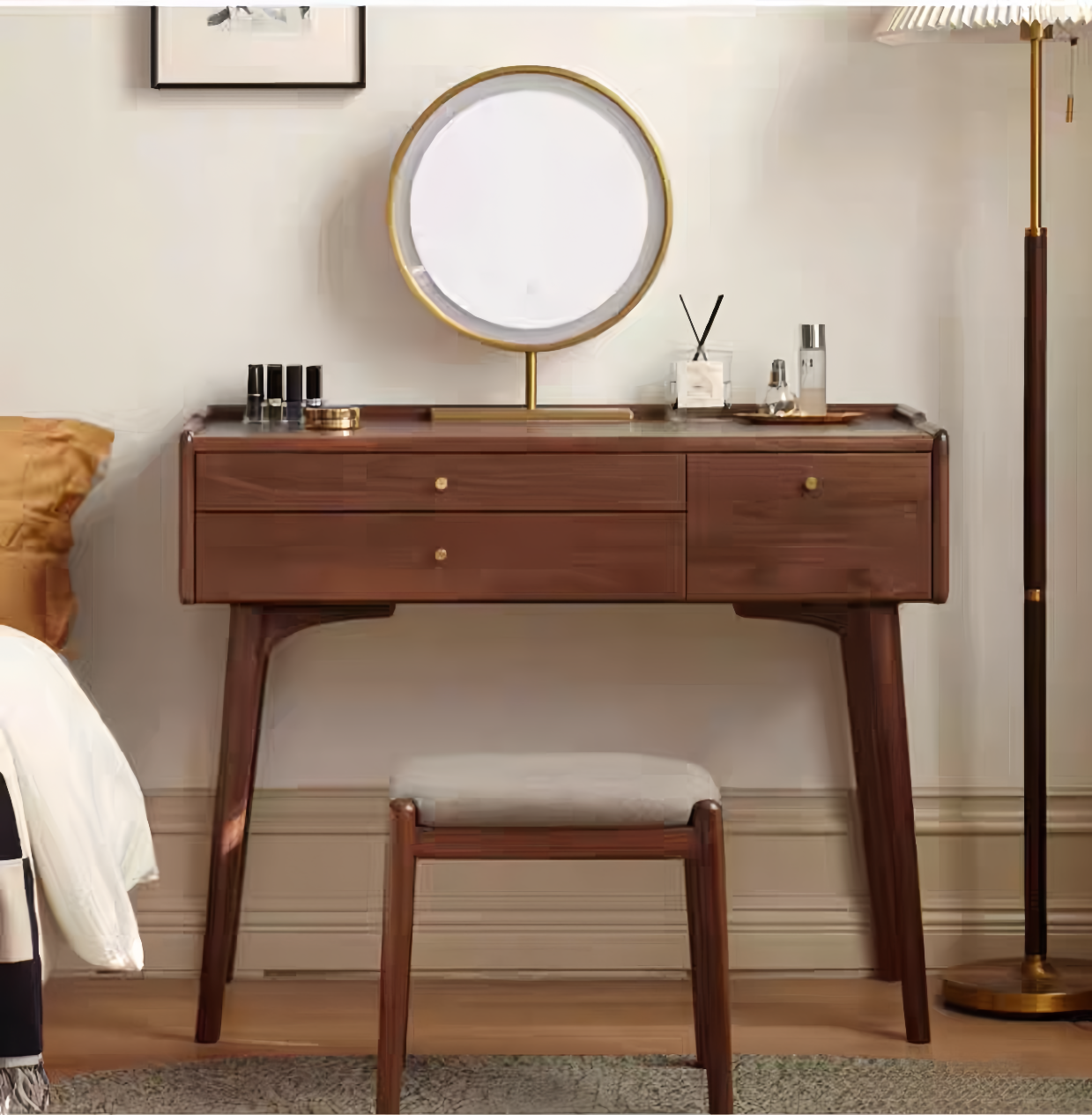 Solid Wood Dressing Table, Makeup Mirror and Dressing Stool Set YS-052918