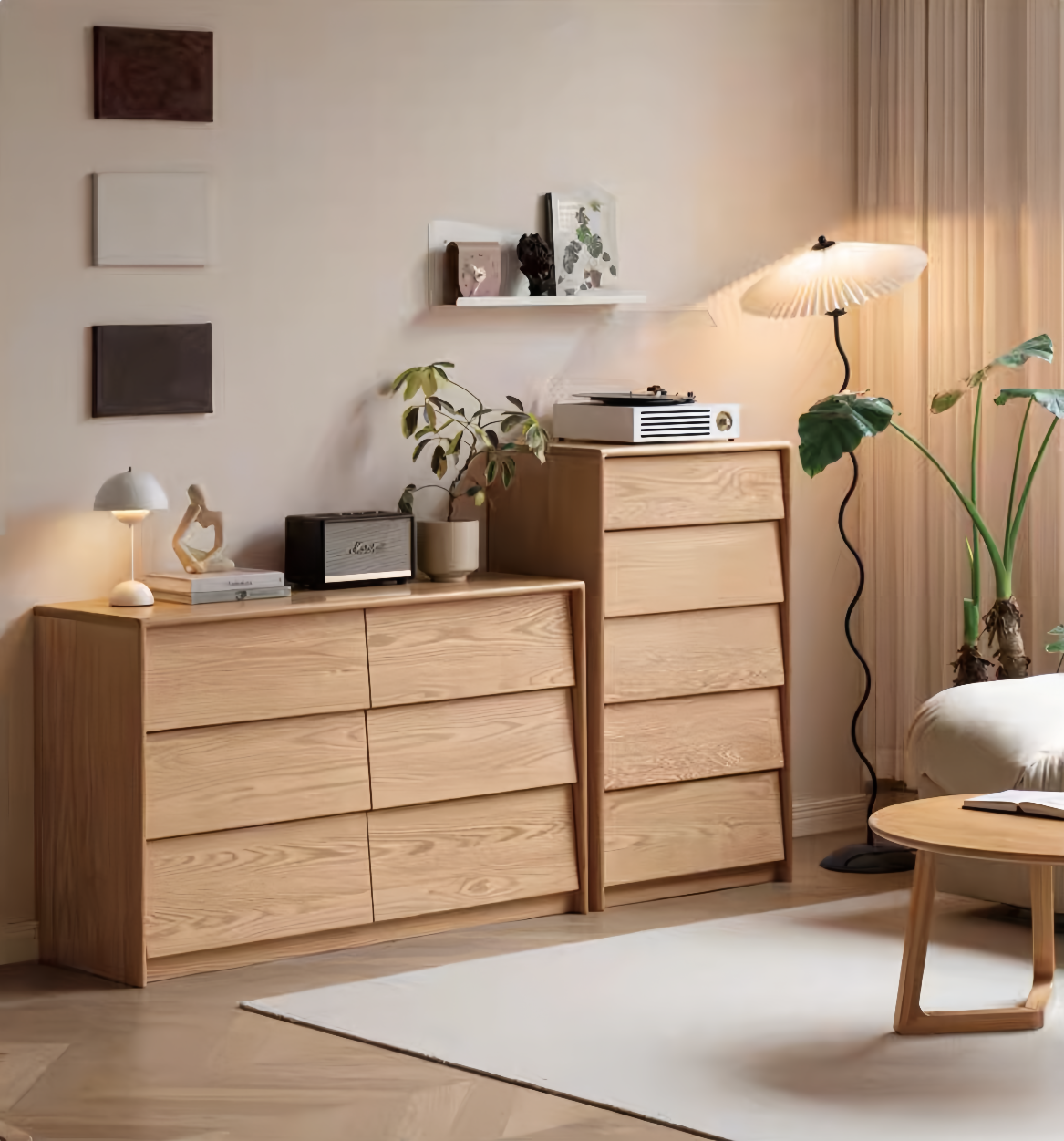 Oak five-drawer and six-drawer cabinets with slanted drawer fronts FS-YS070101/YS0707102