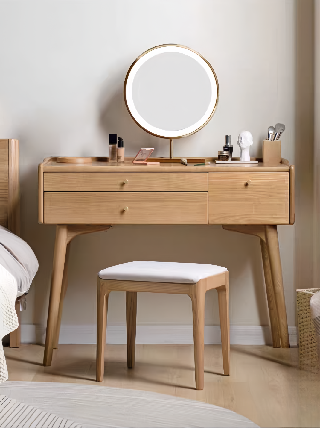 Solid wood dressing table and makeup mirror set FS-YS061159