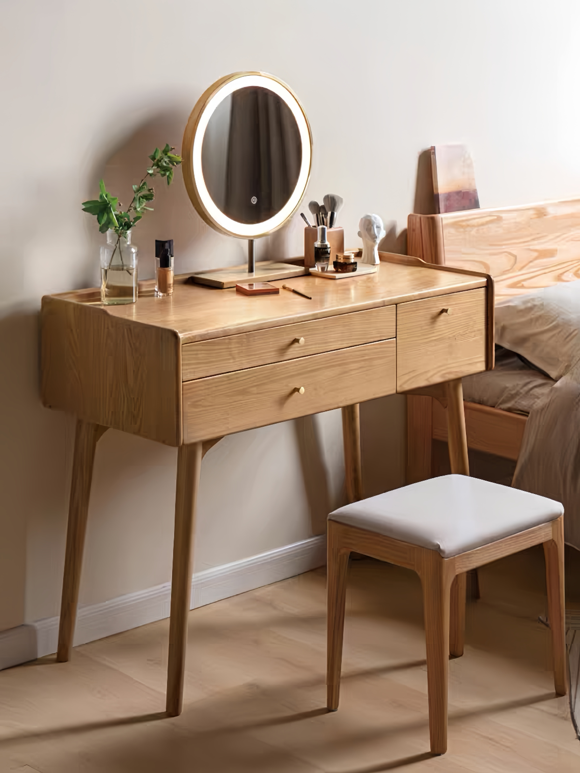 Solid wood dressing table and makeup mirror set FS-YS061159