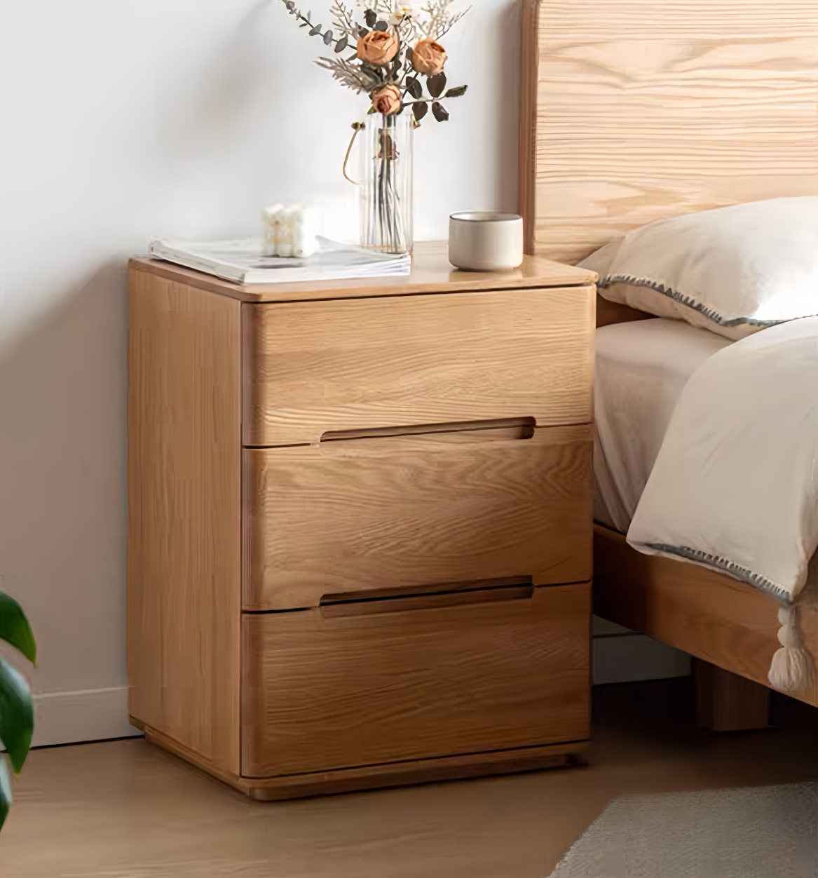 Simple red oak bedside table (without lock) FS-YS061173
