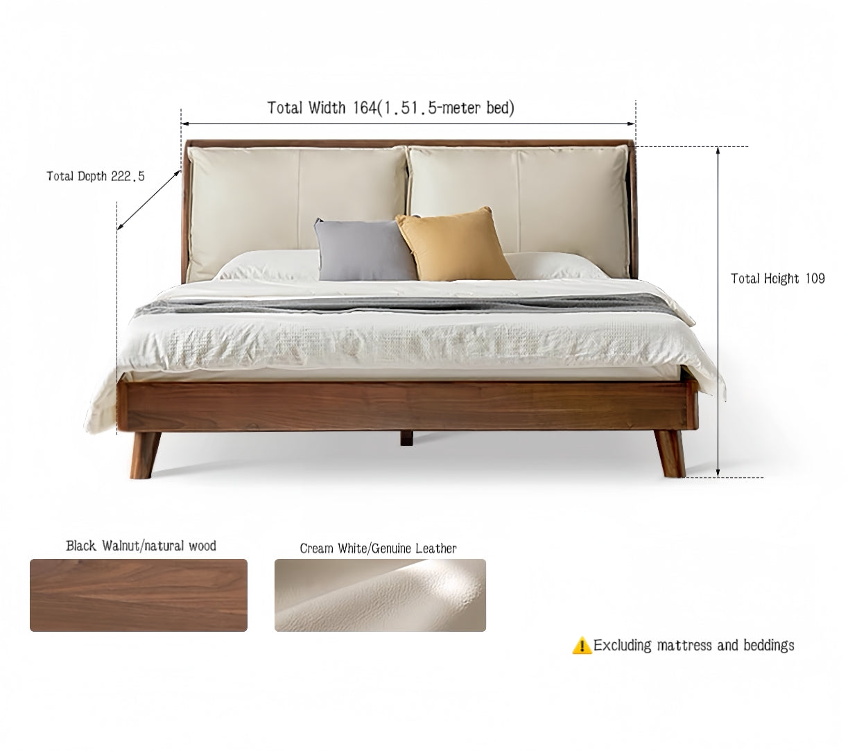 Solid wood bed with black walnut and genuine leather upholstery YS-033107