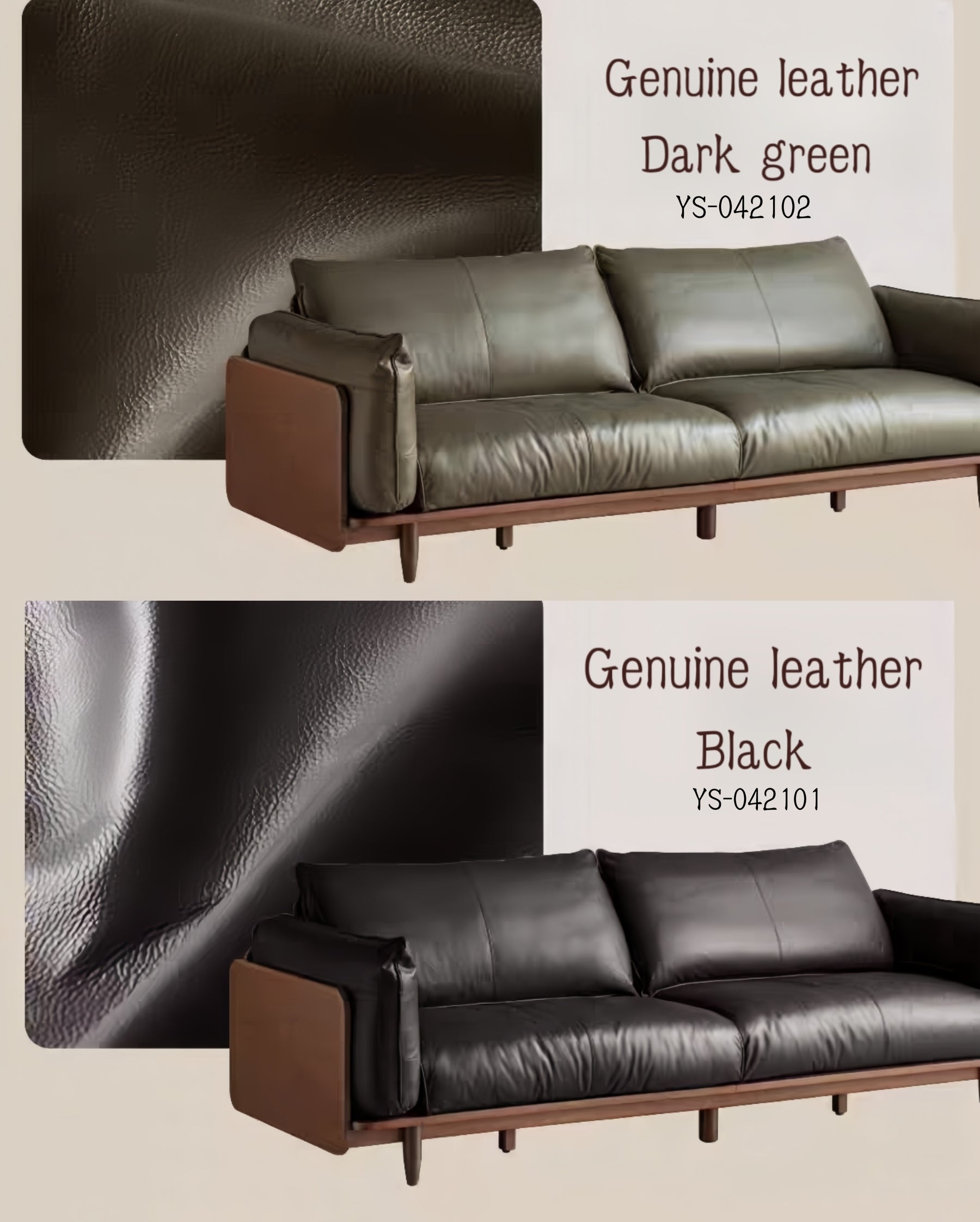 Solid Wood and Genuine Leather Sofa YS-042101/042102