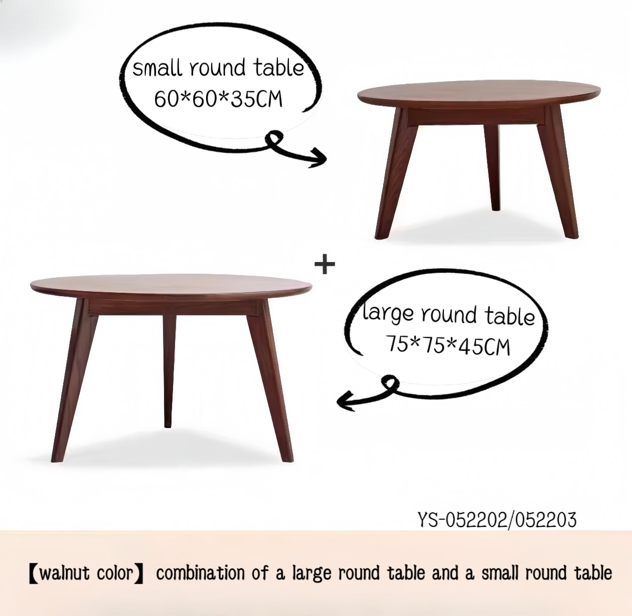 large and small combination solid wood round coffee table YS-052202/052203