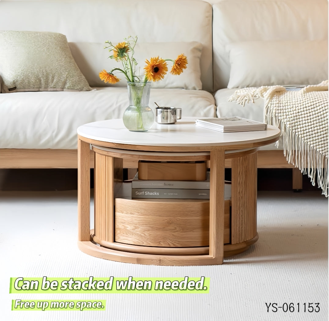 Oak log-style rock slab coffee table, large and small combination set YS-061153