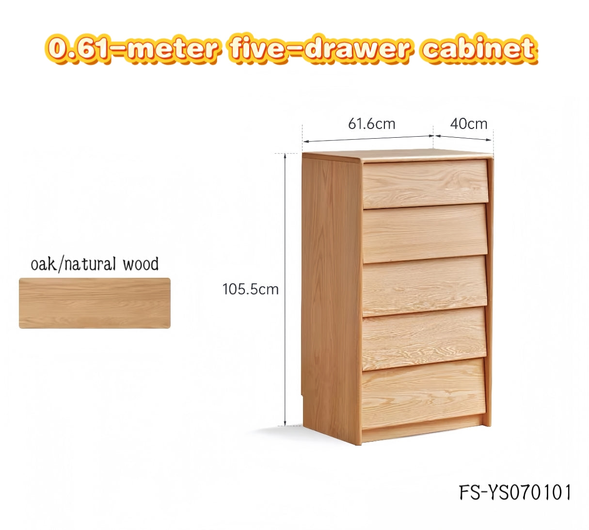 Oak five-drawer and six-drawer cabinets with slanted drawer fronts FS-YS070101/YS0707102