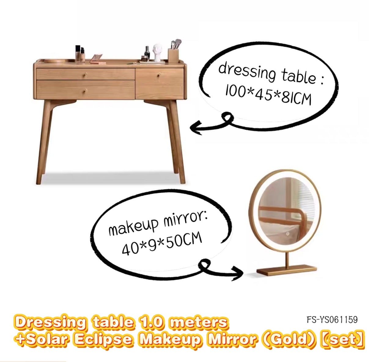 Solid wood dressing table and makeup mirror set FS-YS061159