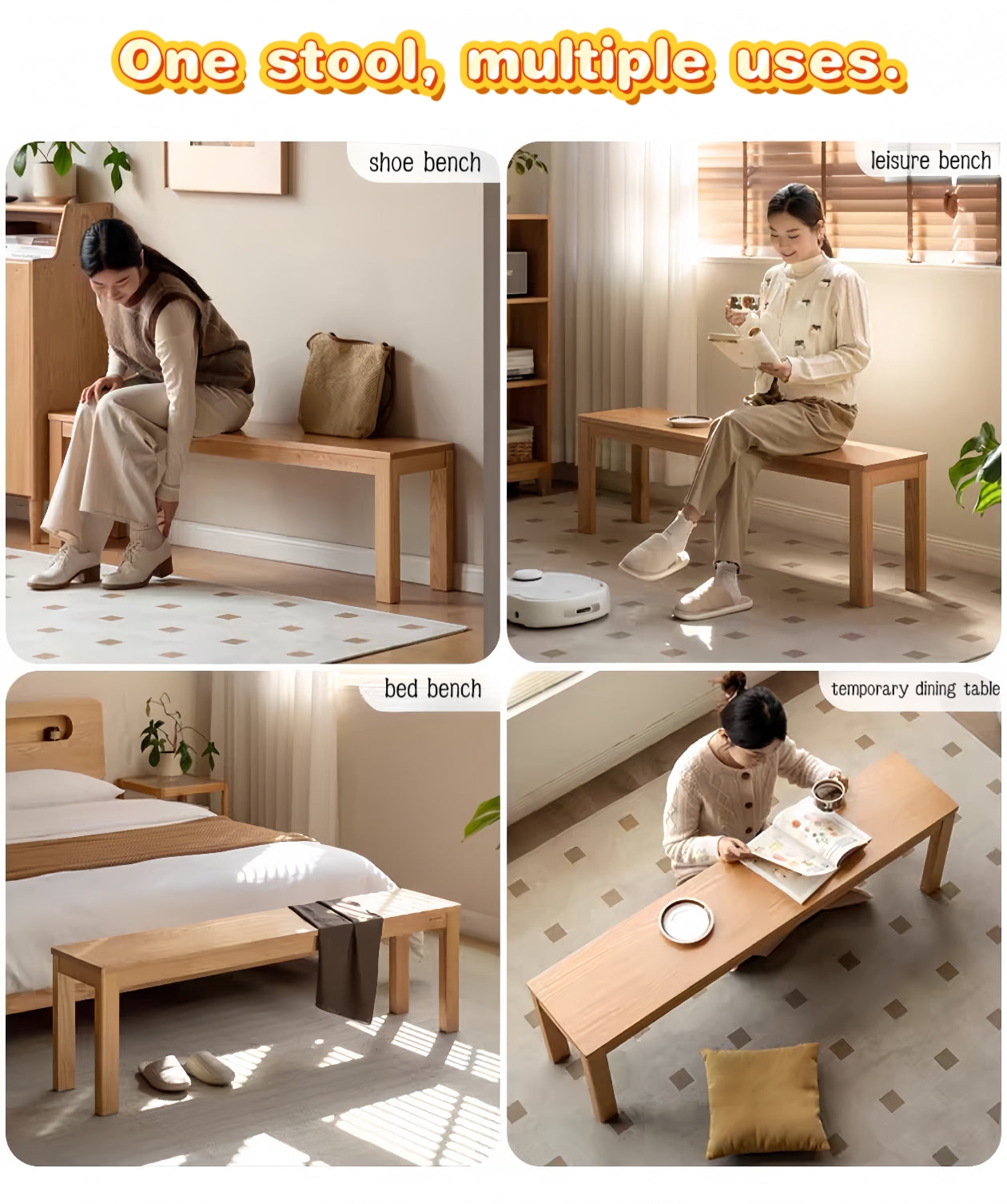 Solid wood multi-purpose long bench FS-YS061165