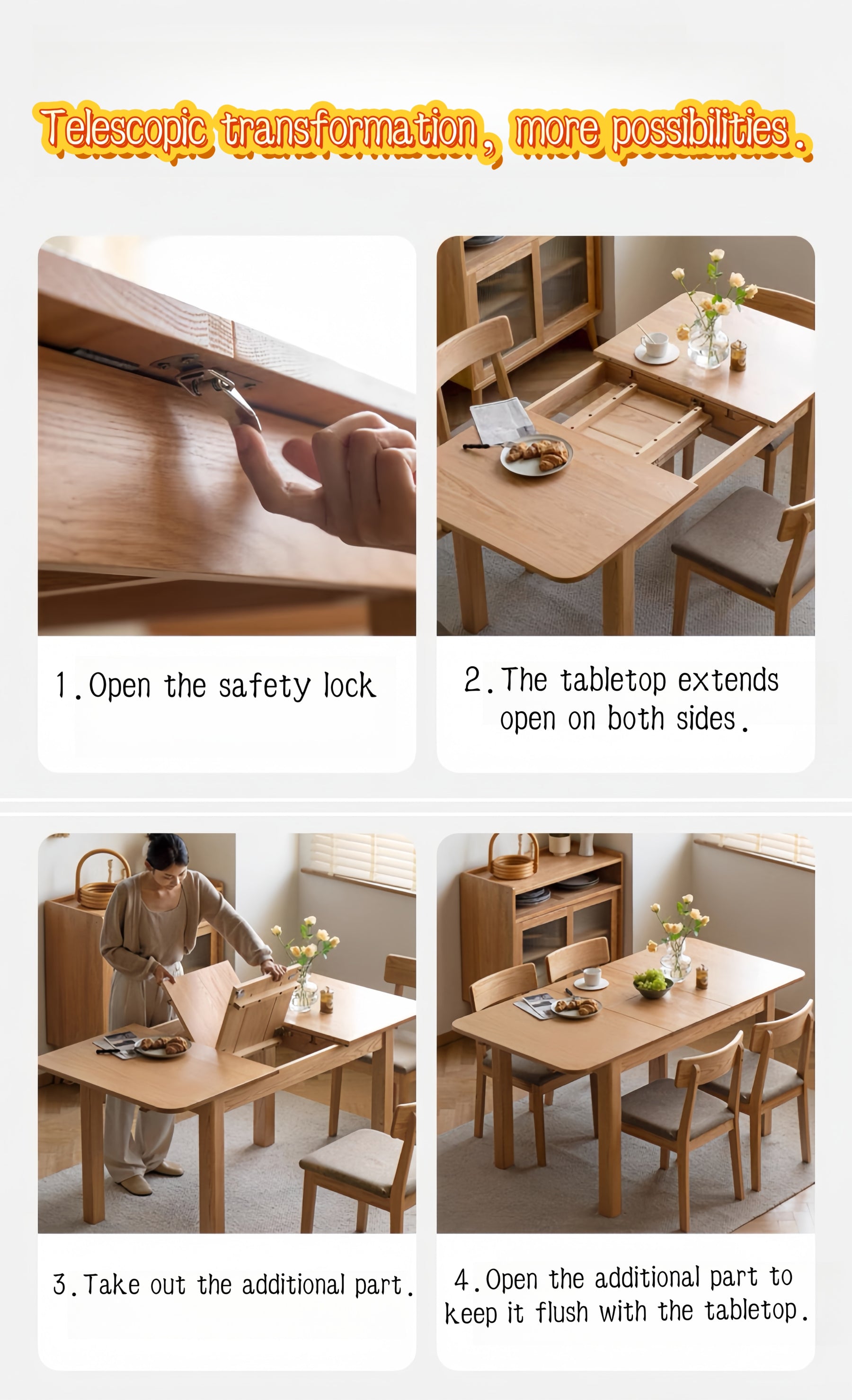 Solid wood extendable dining table FS-YS061164