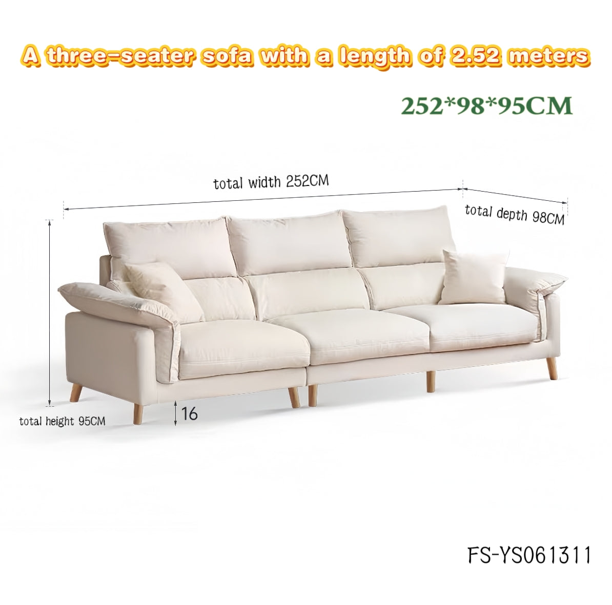 fabric three-seater sofa FS-YS061311