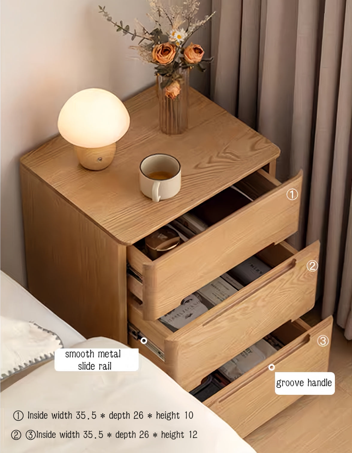 Simple red oak bedside table (without lock) FS-YS061173