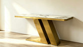 CS1201  Z-Shape Gold Frame Sintered Stone Console Table