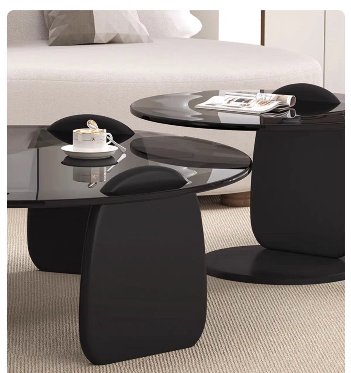#8004 Glass Coffee Table Set | Round Coffee Table + Side Table