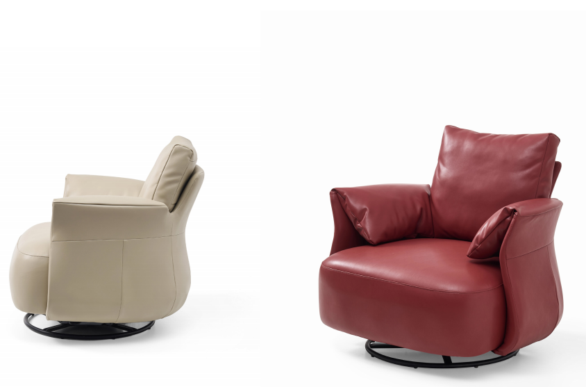HYJ-T005 Modern Rocking & Swivel Lounge Chair | Light Grey / Red | 90×81×82cm