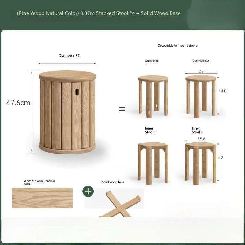 0.37m stacking stools * 4 + solid wood base YS25112601