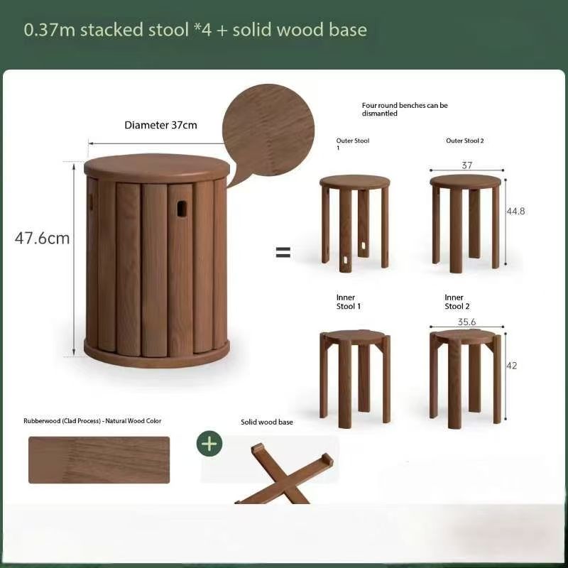 0.37m stacking stools * 4 + solid wood base YS25112601