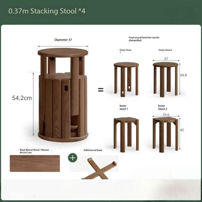 0.37m stacking stools * 4 + solid wood base YS25112601