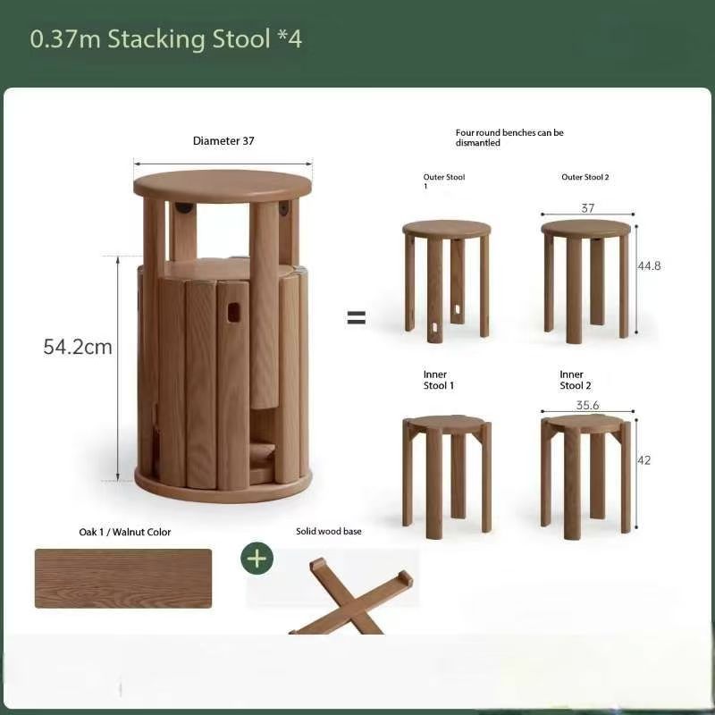0.37m stacking stools * 4 + solid wood base YS25112601