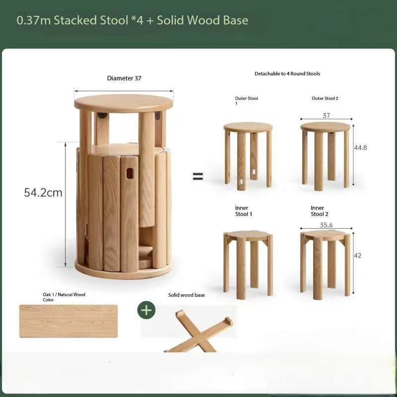0.37m stacking stools * 4 + solid wood base YS25112601