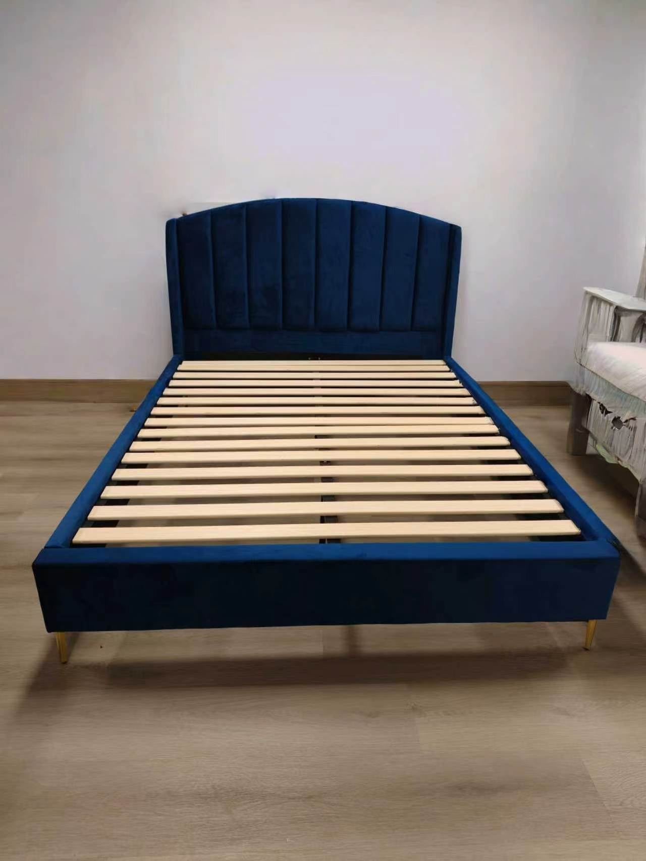 Bed Frame FD2208: Exudes a luxurious deep-sea blue velvet feel.