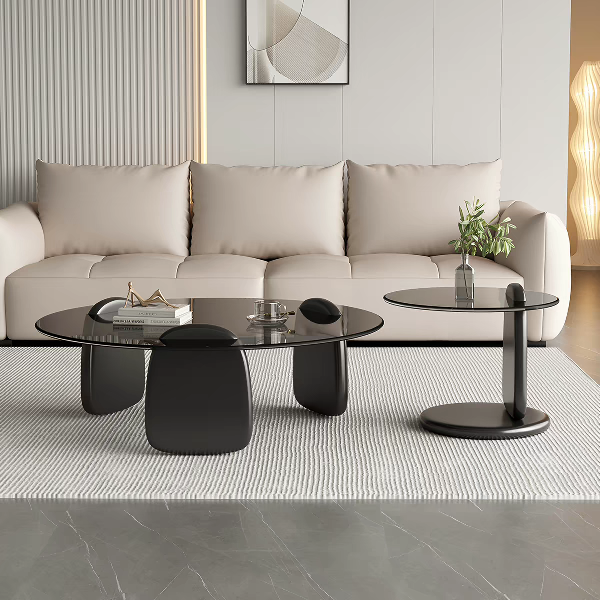 #8004 Glass Coffee Table Set | Round Coffee Table + Side Table