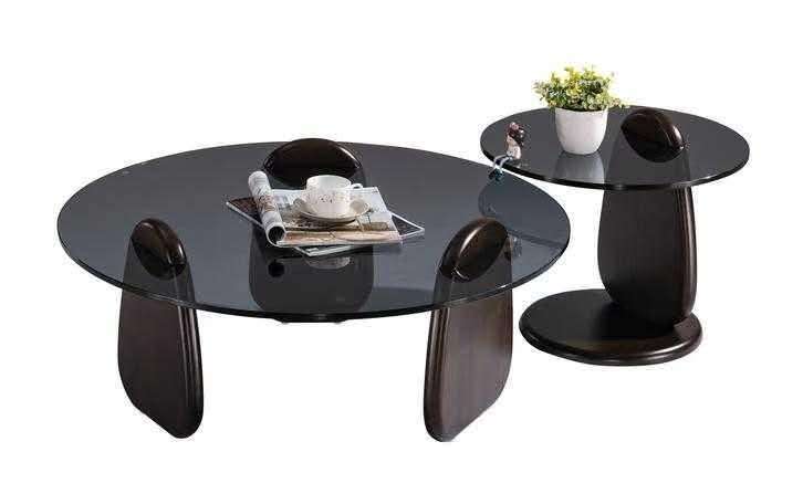 #8004 Glass Coffee Table Set | Round Coffee Table + Side Table