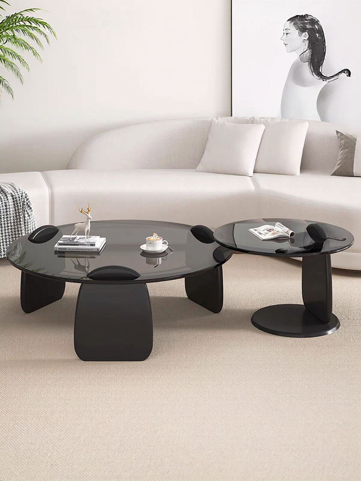#8004 Glass Coffee Table Set | Round Coffee Table + Side Table