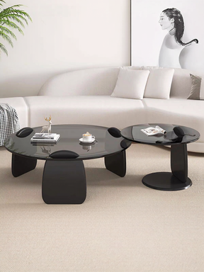 #8004 Glass Coffee Table Set | Round Coffee Table + Side Table