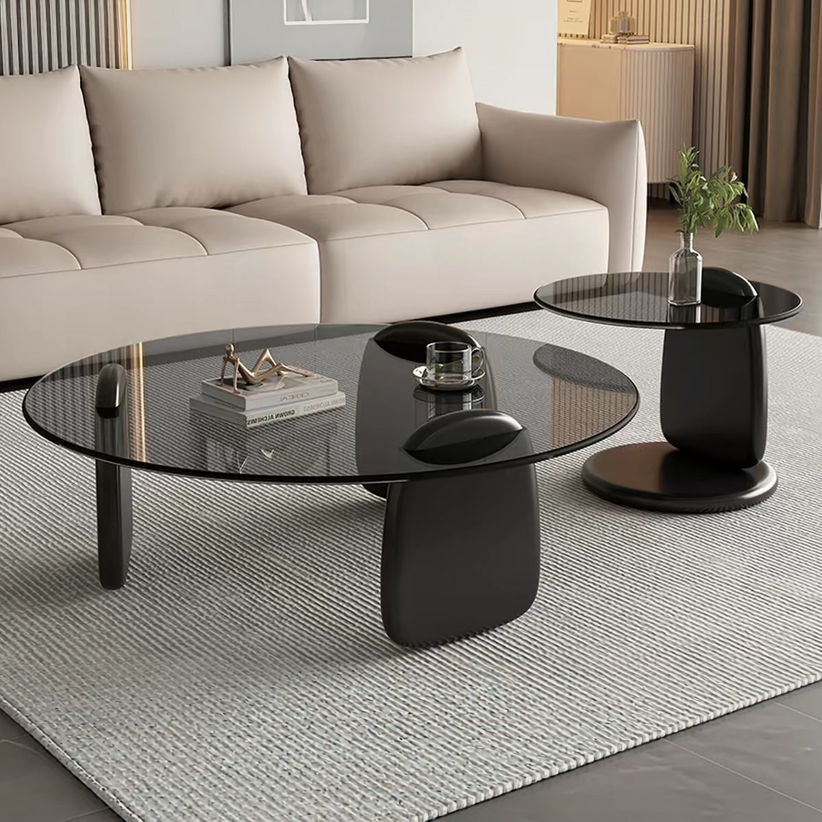 #8004 Glass Coffee Table Set | Round Coffee Table + Side Table