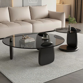 #8004 Glass Coffee Table Set | Round Coffee Table + Side Table
