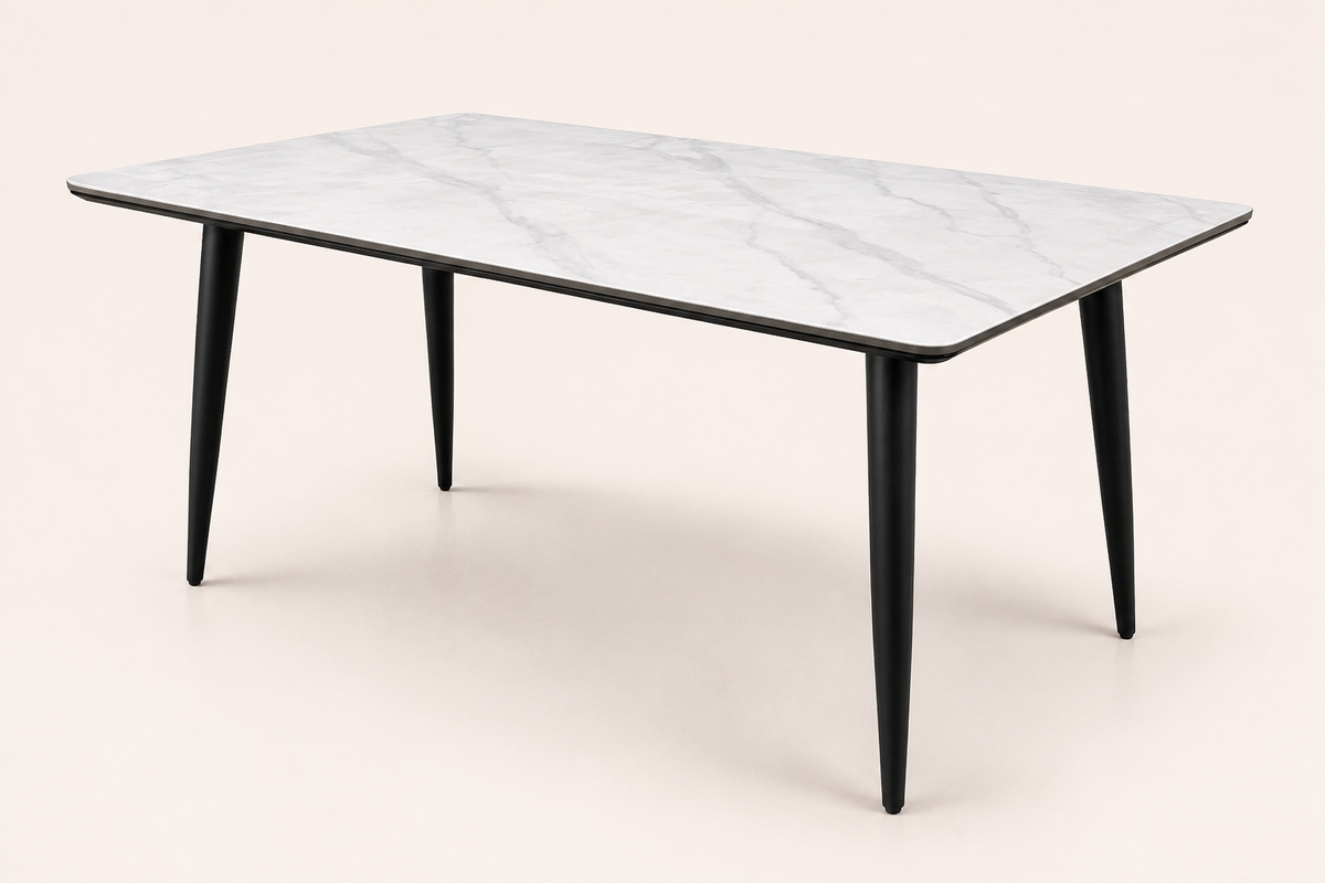 C-001 Glossy Snow Mountain White Sintered Stone Dining Table