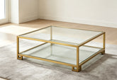 CT102 Gold Square 2-Tier Glass Coffee Table