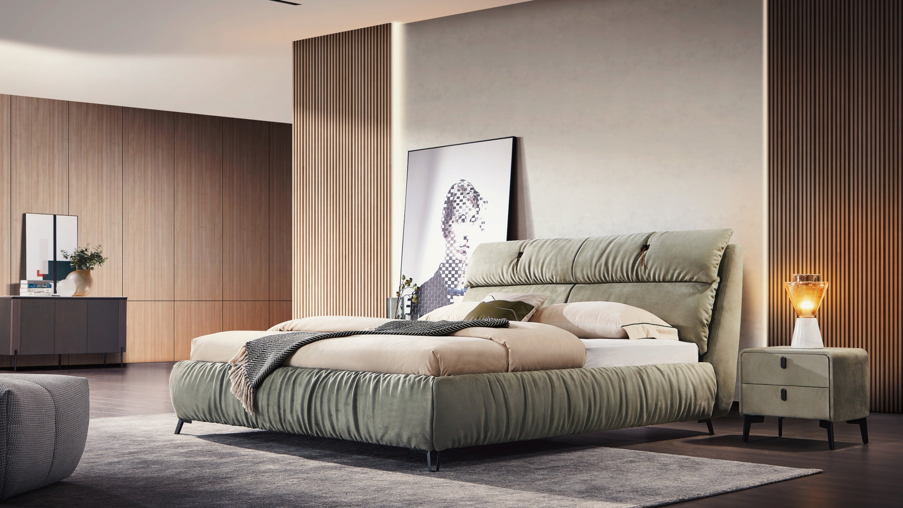 Fabric Upholstered Bed for Bedroom Furniture
