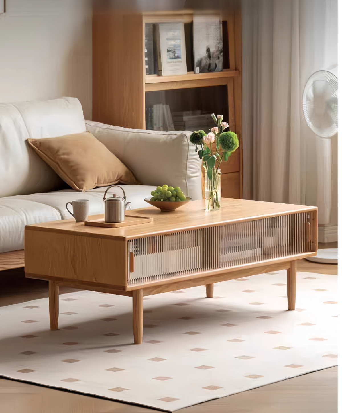 Solid Wood Surface Double-Sliding-Door Coffee Table YS-033102  Natural Wood / Walnut