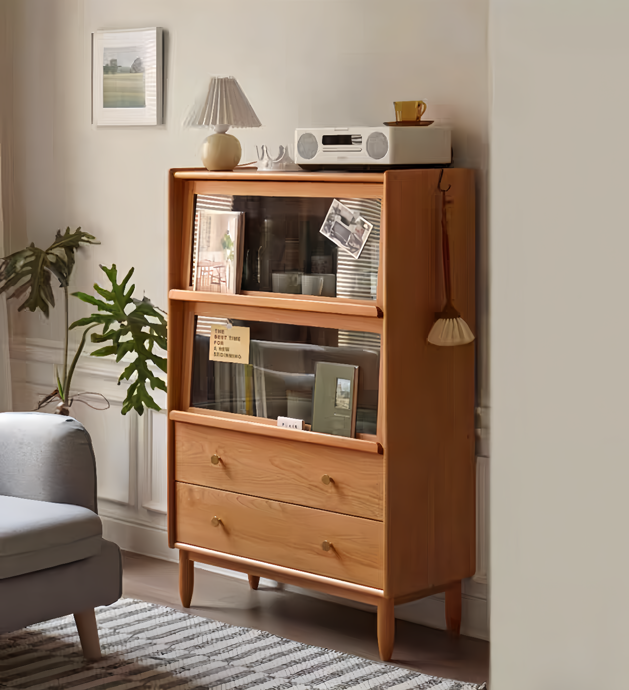 Cherry wood glass flip-door wide side cabinet  YS-051207
