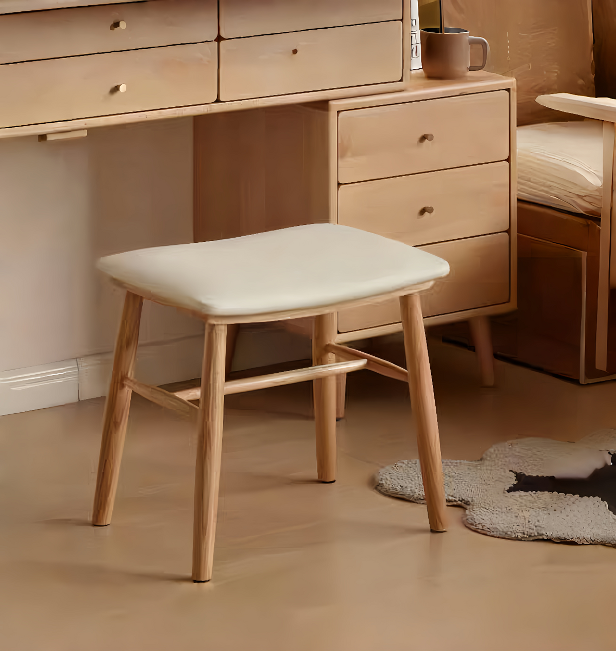 oak imitation leather upholstered vanity stool YS-051904