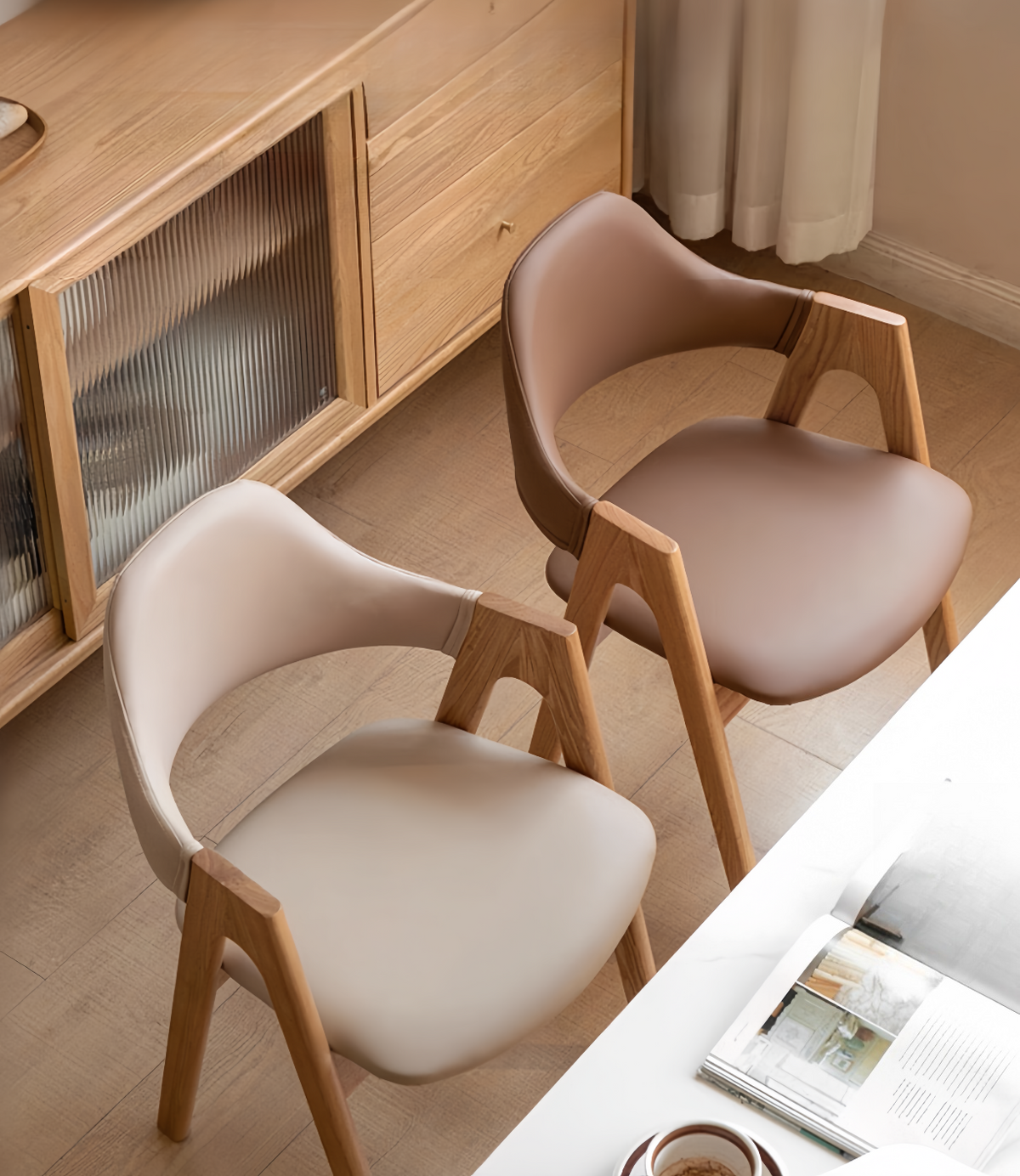 solid wood armrest curved backrest leather upholstered dining chair YS-051902
