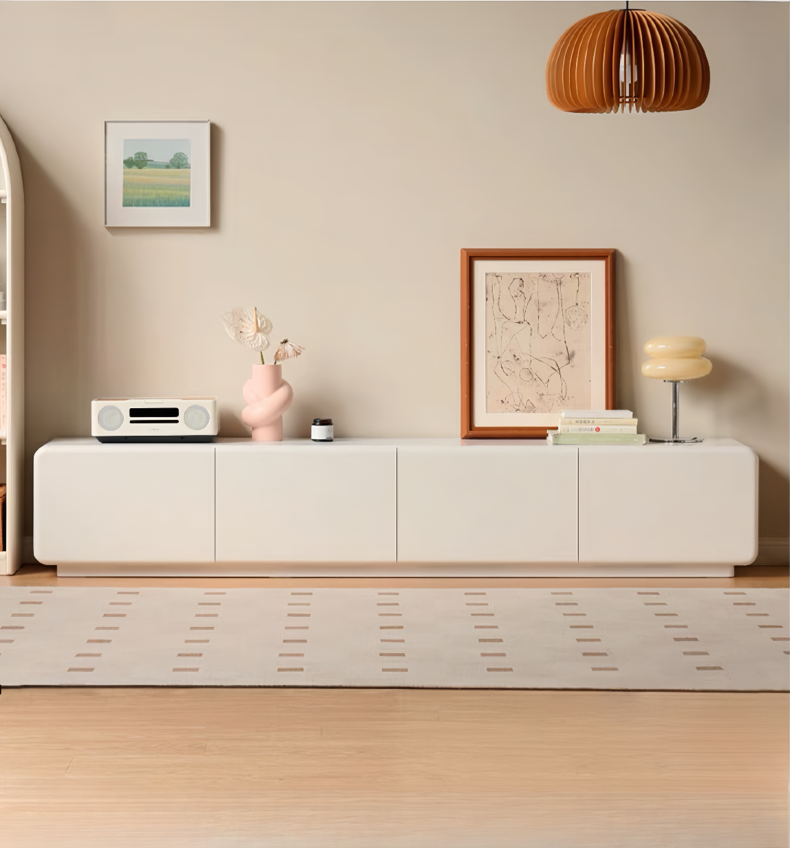 cream-style white floor-standing solid wood TV cabinet YS-051909