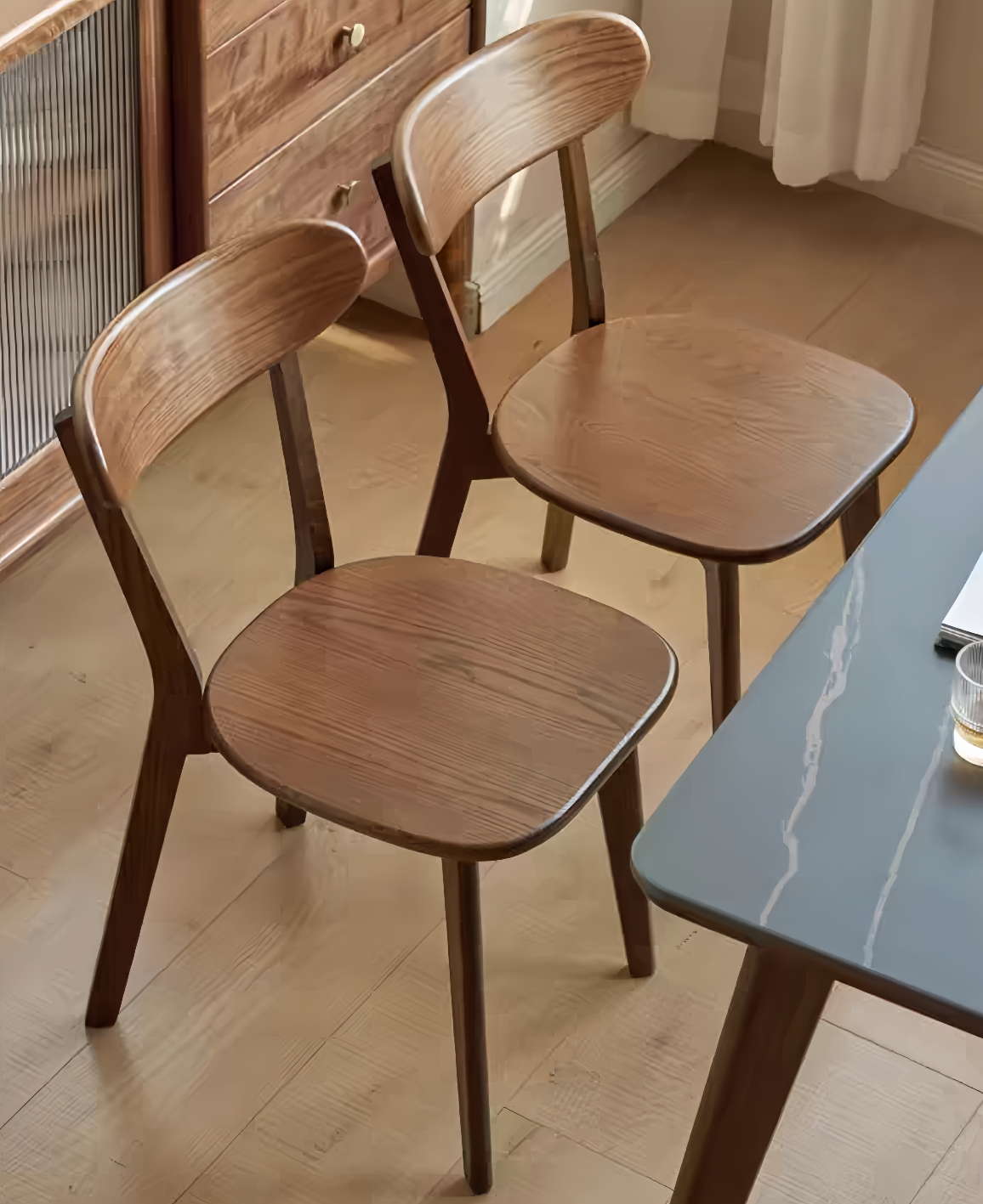 Oak and walnut color arc-shaped dining chair YS-051209
